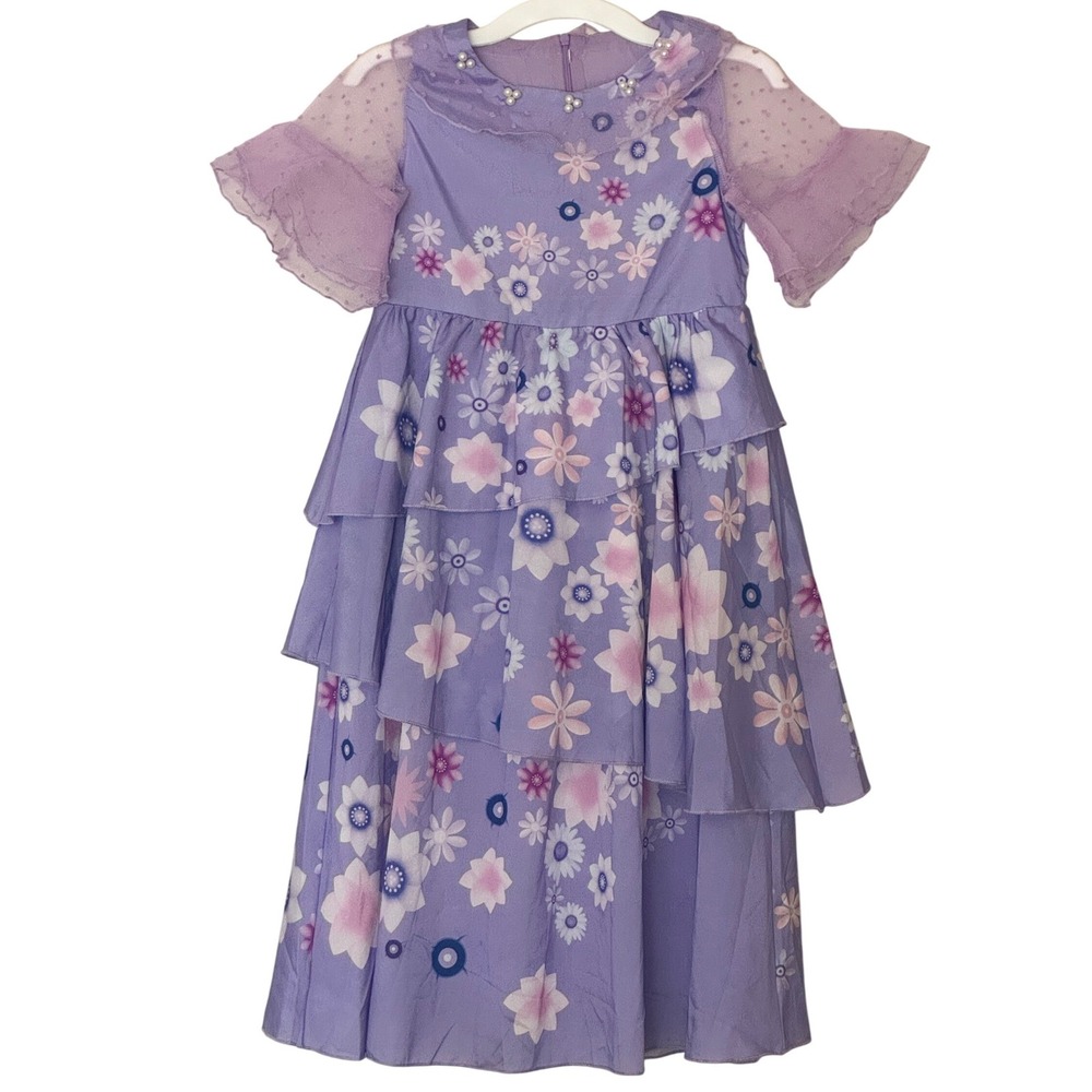 Unbranded Encanto Isabela Inspired Dress Purple Floral Ruffle Girls Size 7-8